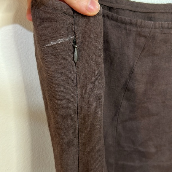 vintage linen brown chocolate summer dress fit and flare ruffle small drop waist - Picture 4 of 4